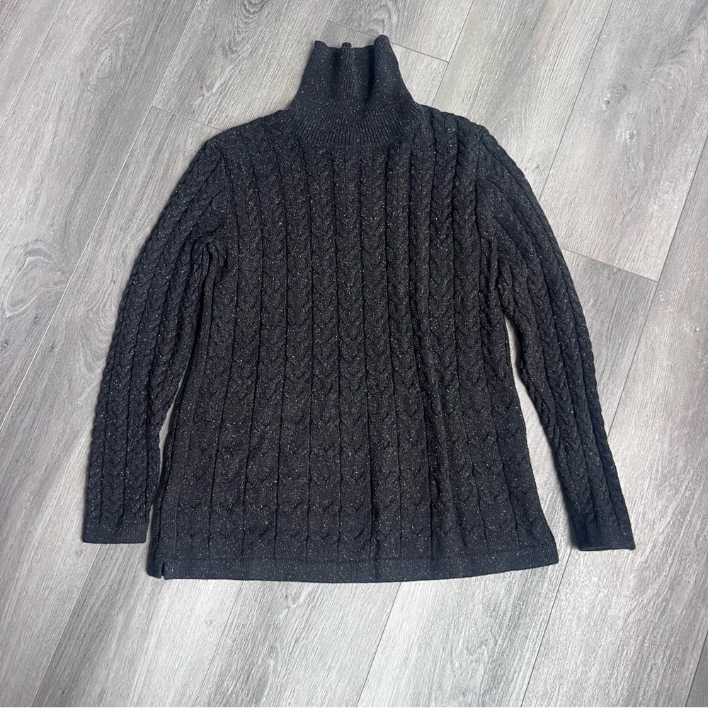 J. Jill Charcoal Speckled Cable Knit Turtleneck Sweater Small